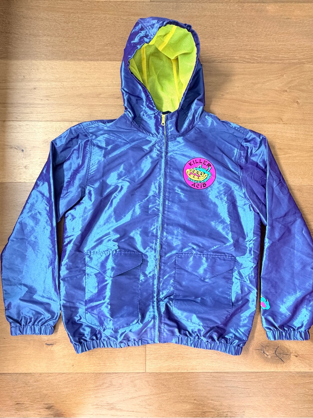 Killer Acid Los Gatos Cat Hologram Iridescent Windbreaker Jacket Purple L